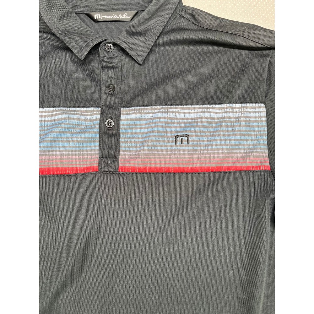 TravisMathew Mens Golf Polo Shirt Size L Black Stripe Performance Casual - Picture 2 of 8